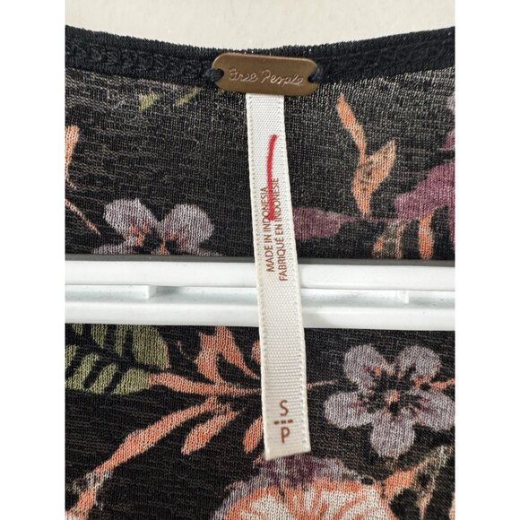 Free People Bella Black Floral Tunic S Babydoll Romantic Boho Peasant Flowy Tier - Picture 4 of 9